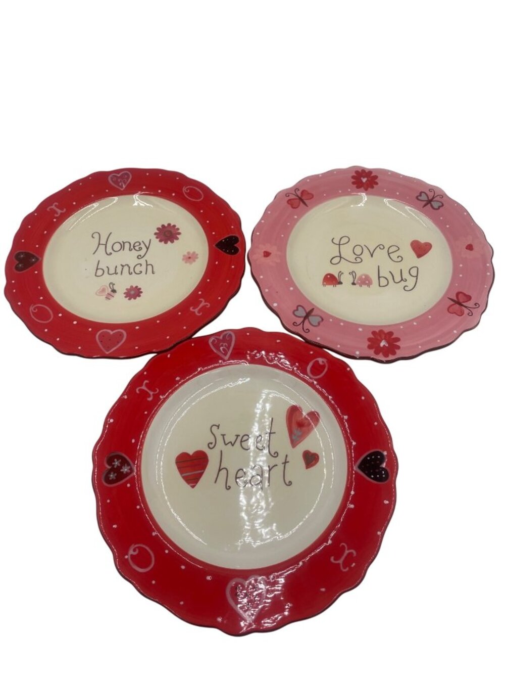 Sweetheart-Themed Ceramic Plates By Certified International Set Of 3 Red & White